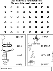 Wordsearch Puzzle: Birthday Theme