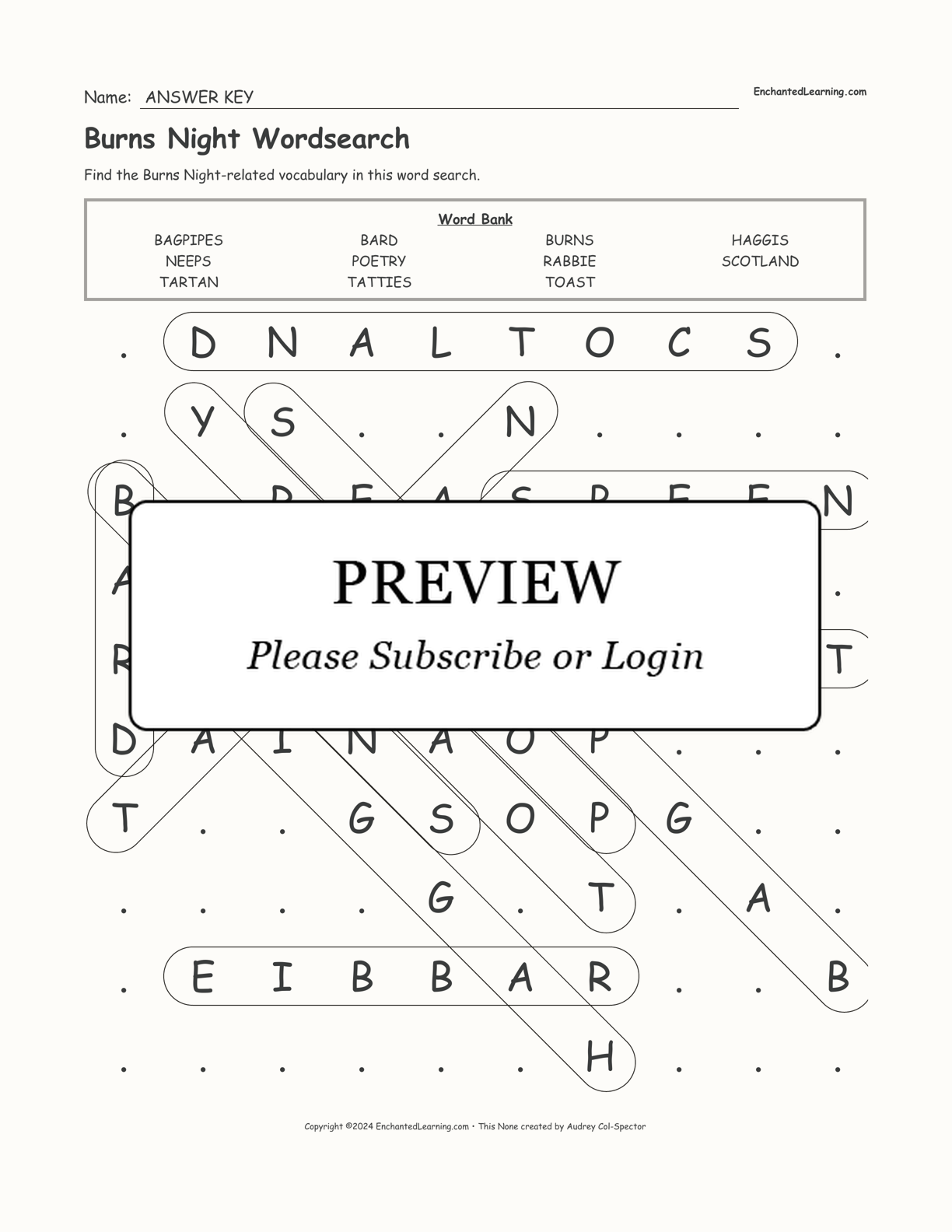 Burns Night Wordsearch interactive worksheet page 2