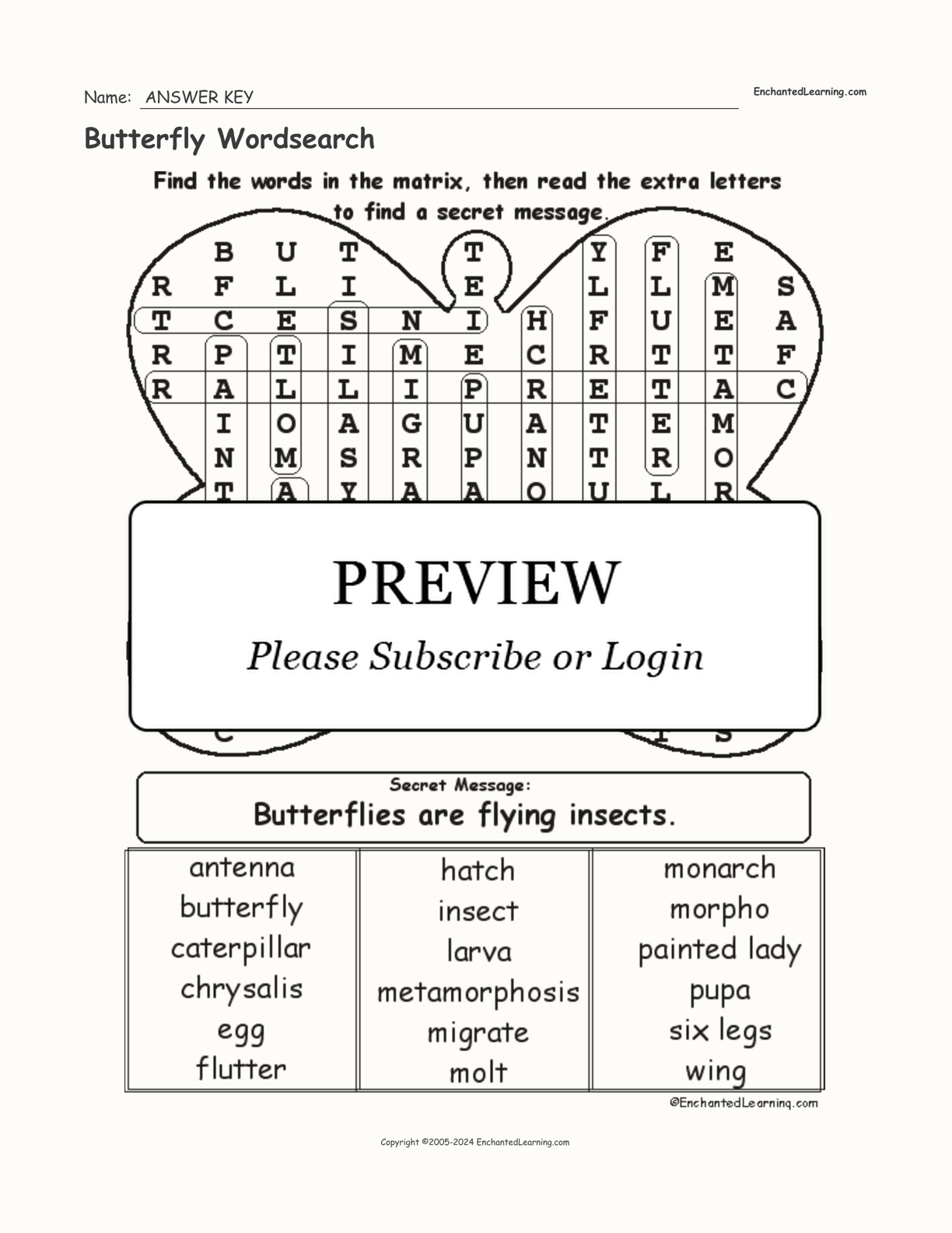 Butterfly Wordsearch interactive worksheet page 2