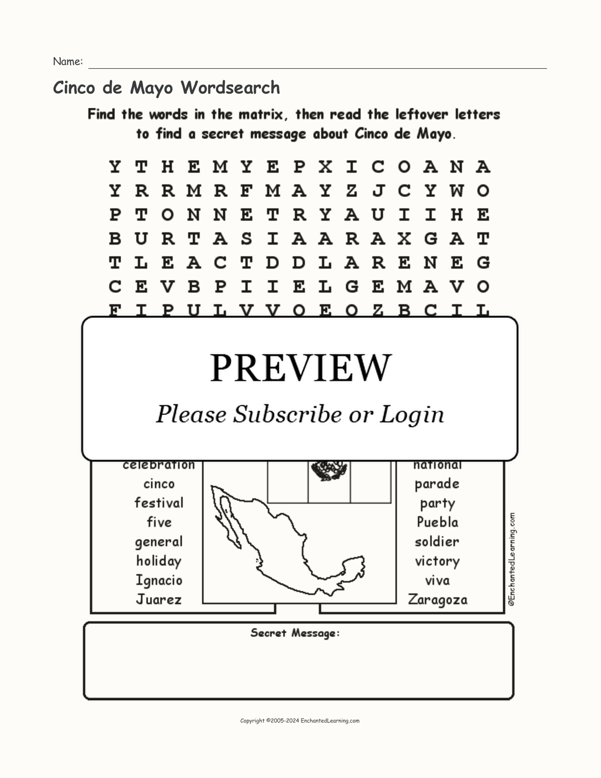 Cinco de Mayo Wordsearch interactive worksheet page 1