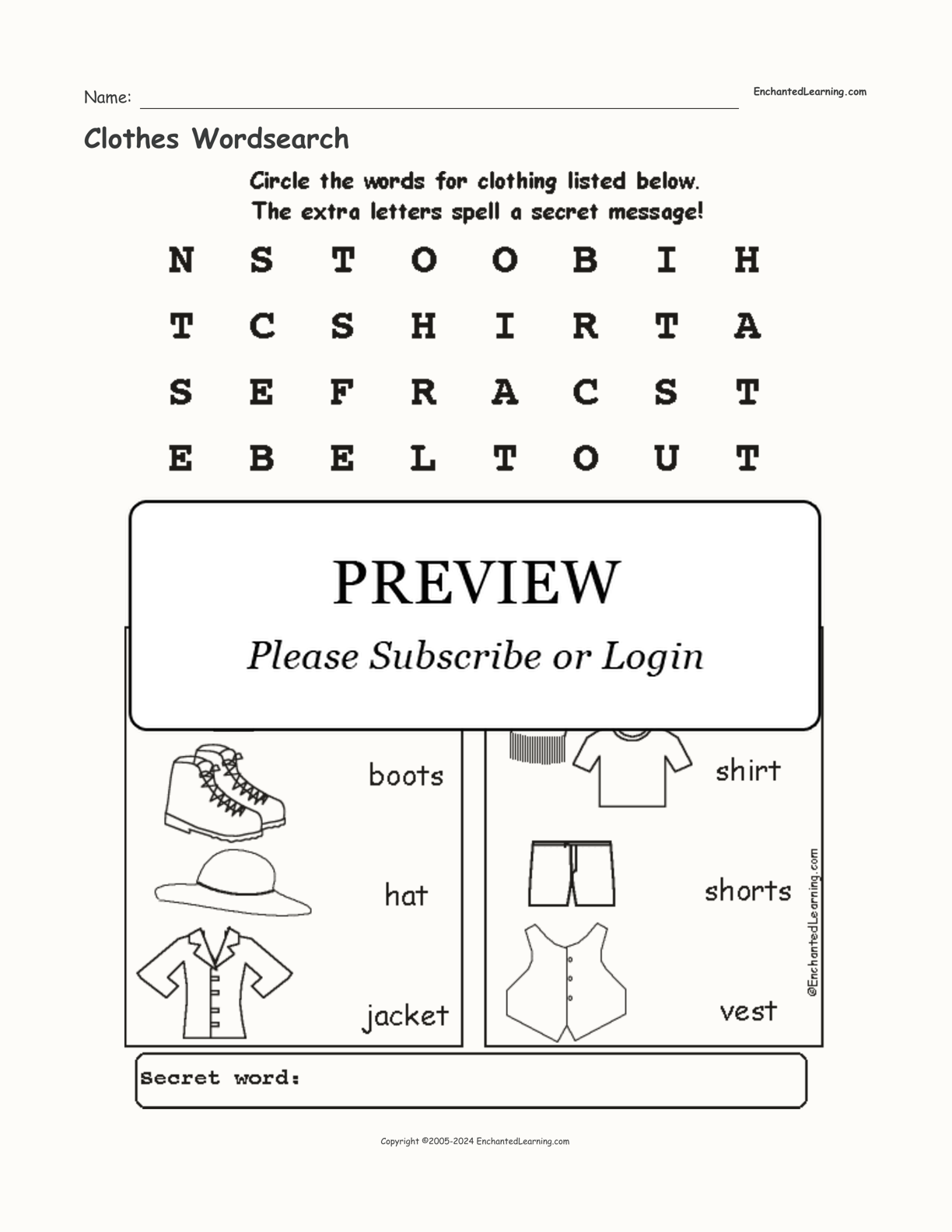 Clothes Wordsearch interactive worksheet page 1