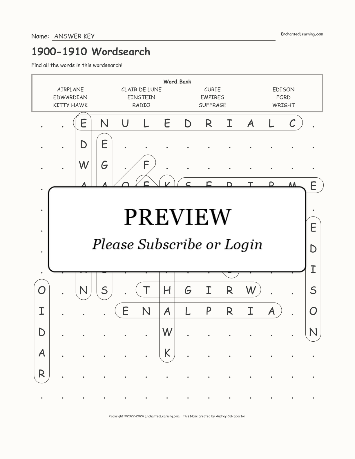 1900-1910 Wordsearch interactive worksheet page 2