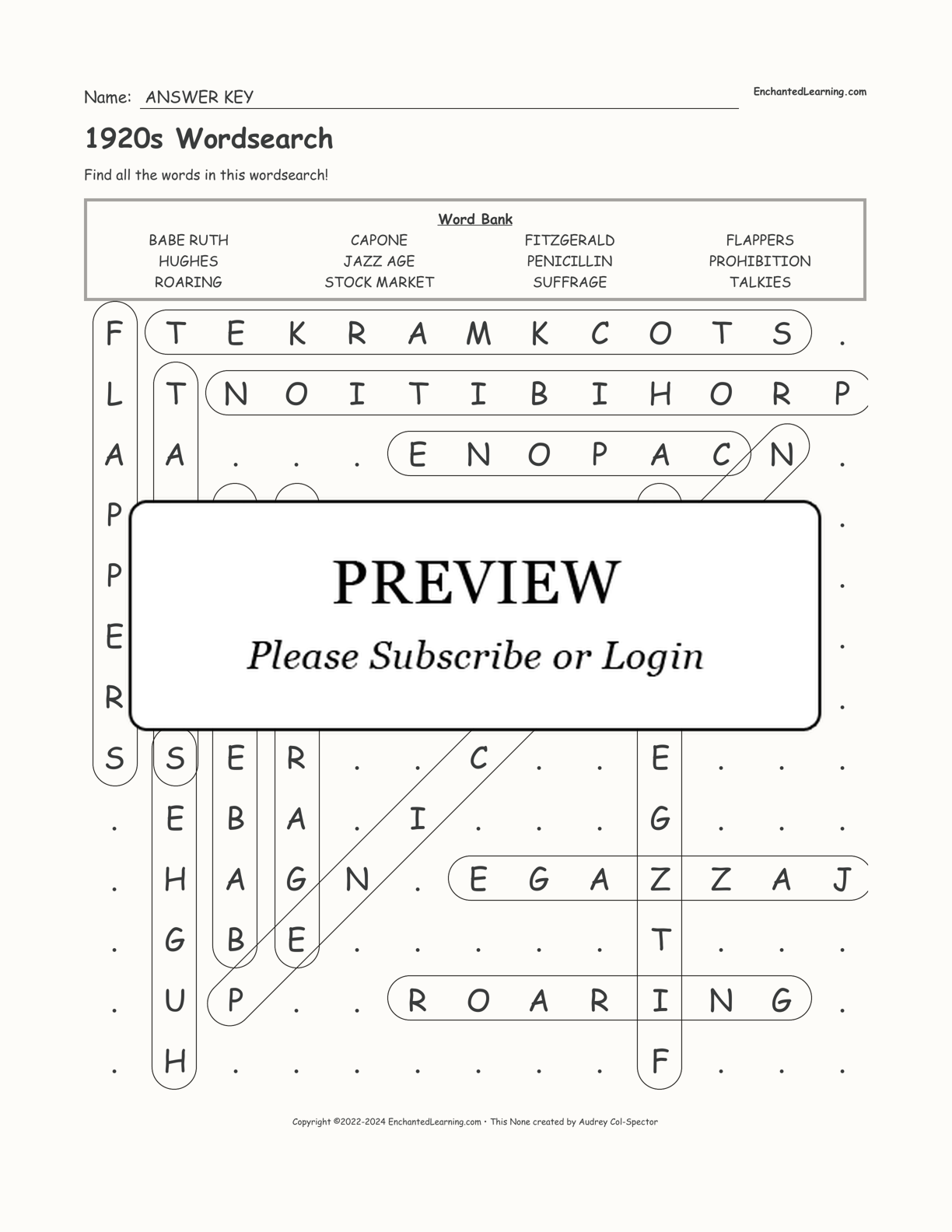 1920s Wordsearch interactive worksheet page 2