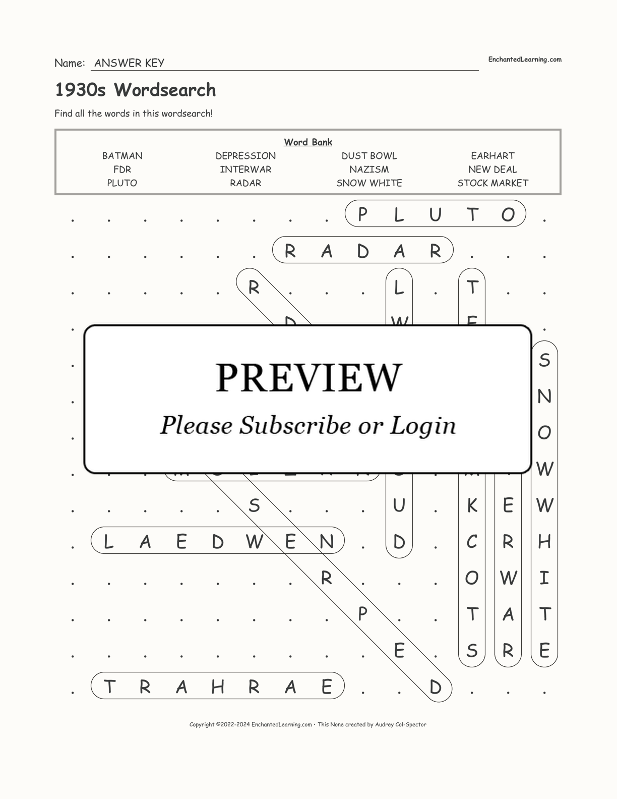1930s Wordsearch interactive worksheet page 2