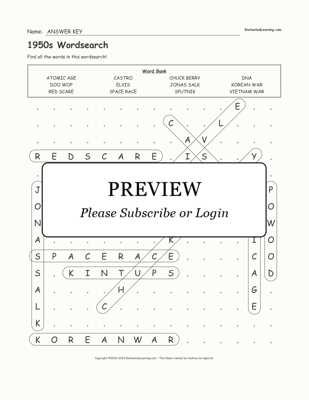 1950s Wordsearch interactive worksheet page 2