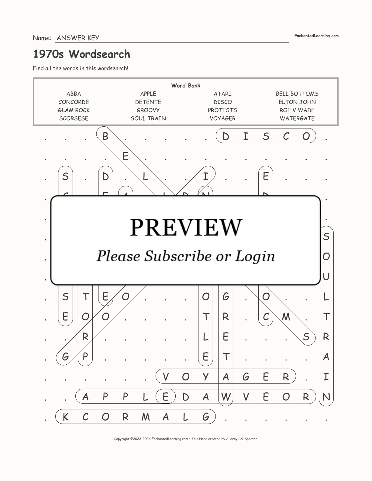 1970s Wordsearch interactive worksheet page 2