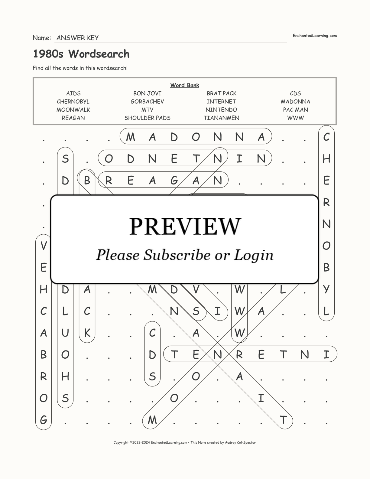 1980s Wordsearch interactive worksheet page 2