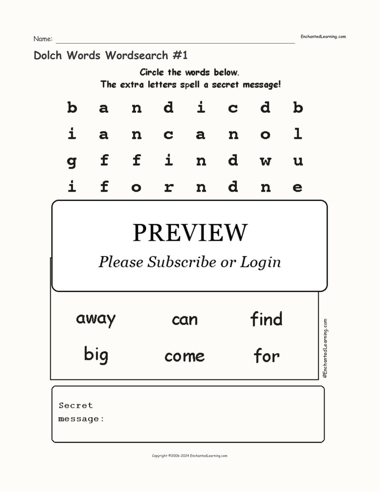 Dolch Words Wordsearch #1 interactive worksheet page 1