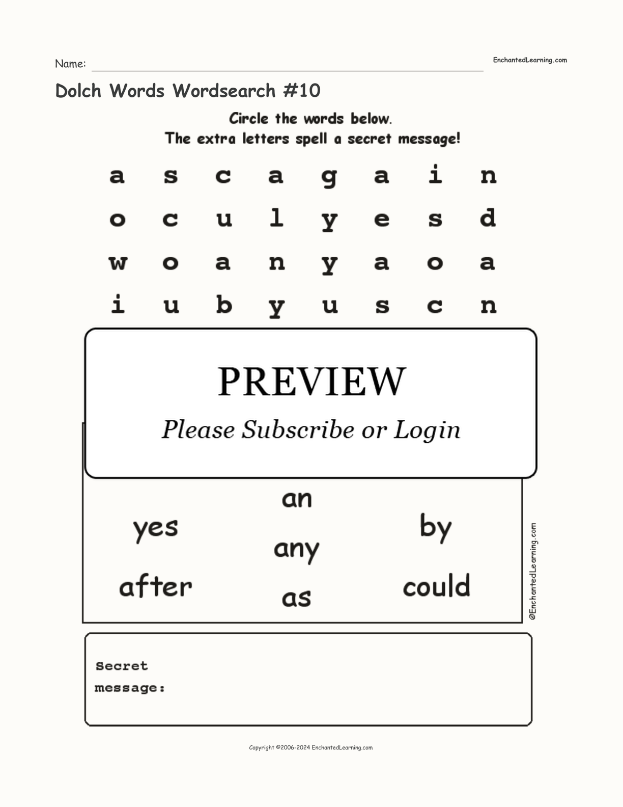 Dolch Words Wordsearch #10 interactive worksheet page 1