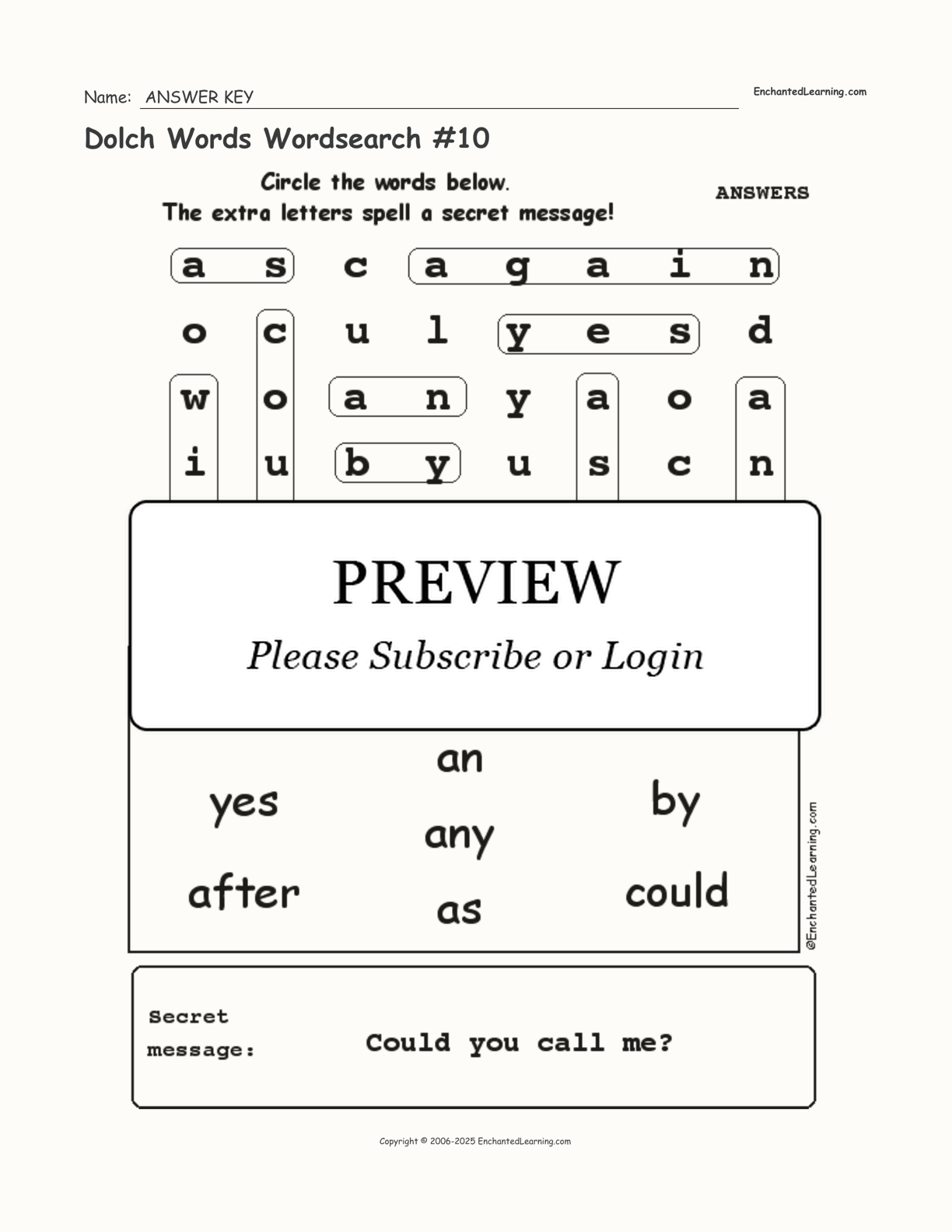 Dolch Words Wordsearch #10 interactive worksheet page 2