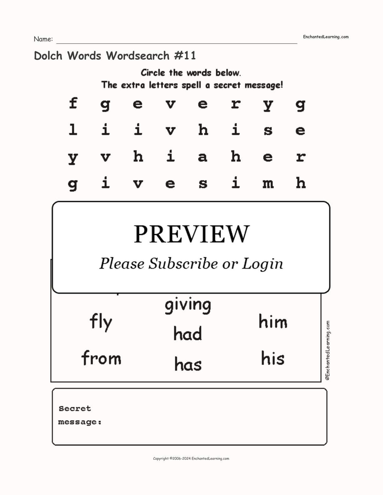 Dolch Words Wordsearch #11 interactive worksheet page 1