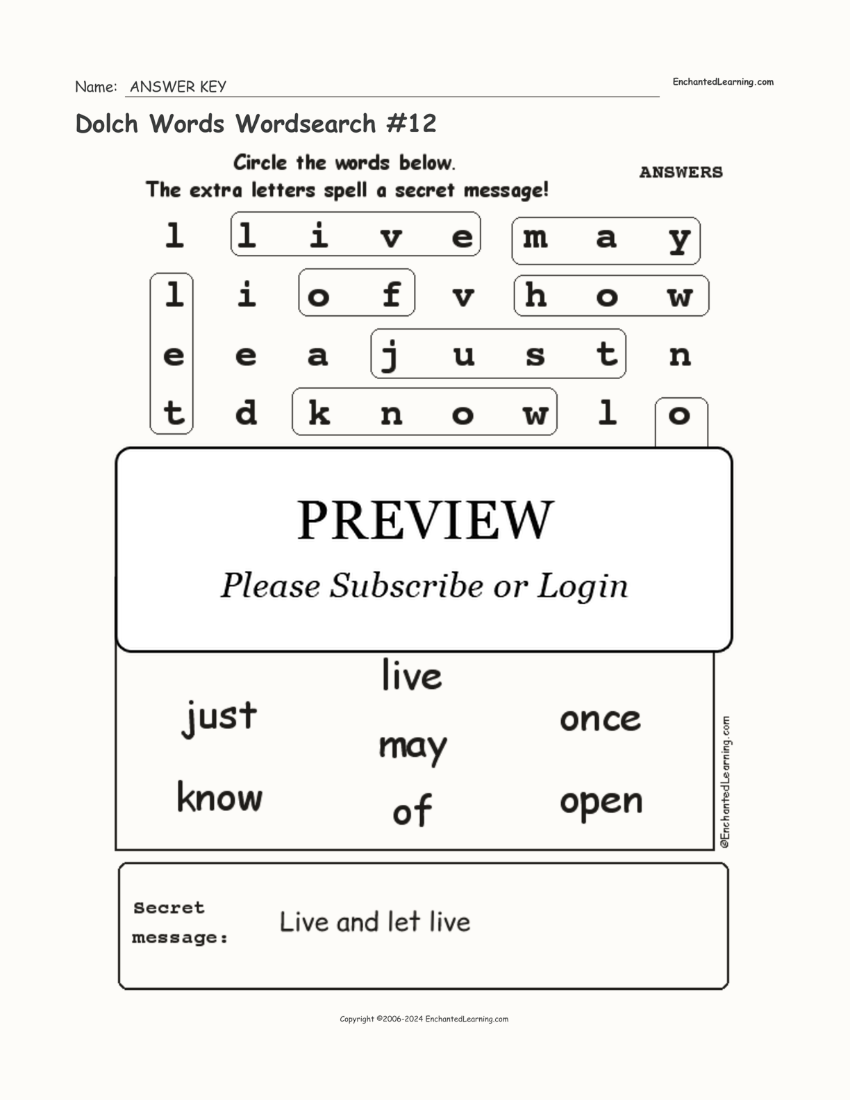 Dolch Words Wordsearch #12 interactive worksheet page 2