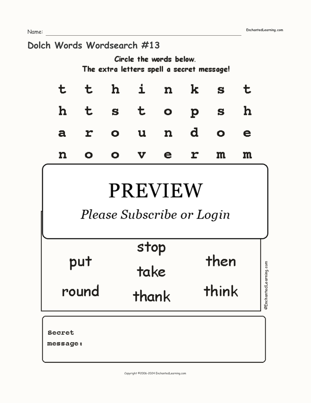 Dolch Words Wordsearch #13 interactive worksheet page 1