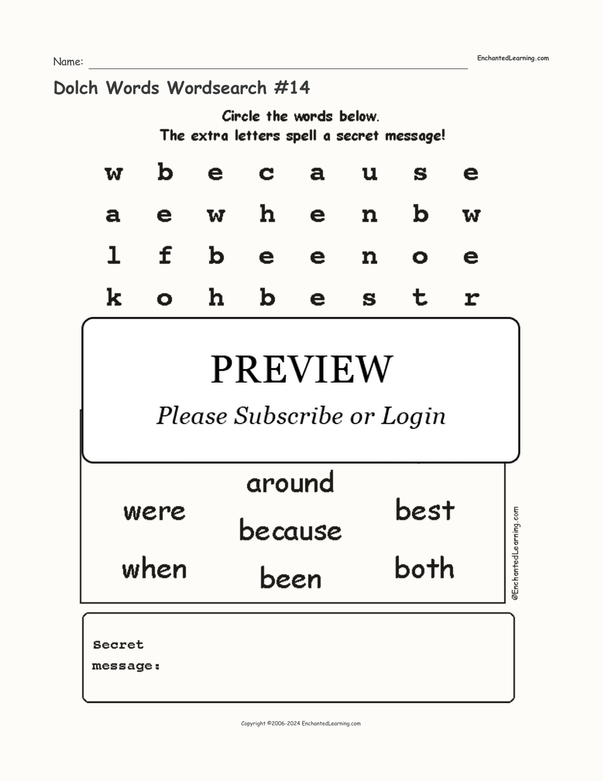 Dolch Words Wordsearch #14 interactive worksheet page 1