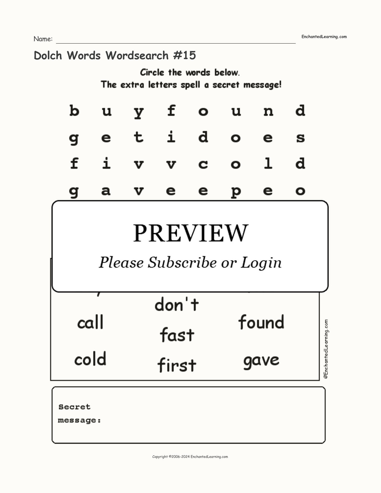 Dolch Words Wordsearch #15 interactive worksheet page 1