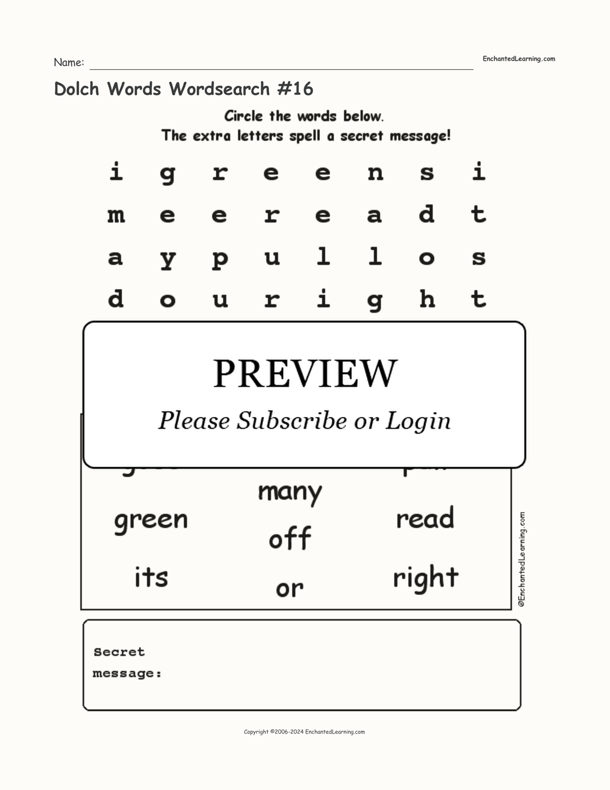 Dolch Words Wordsearch #16 interactive worksheet page 1