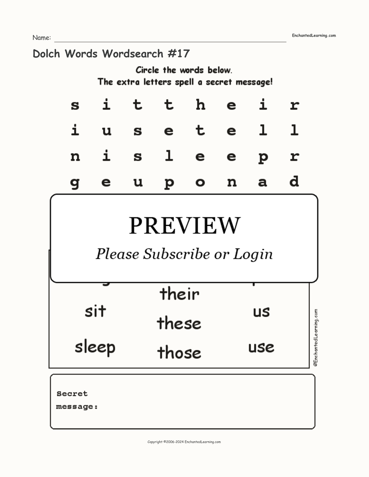 Dolch Words Wordsearch #17 interactive worksheet page 1