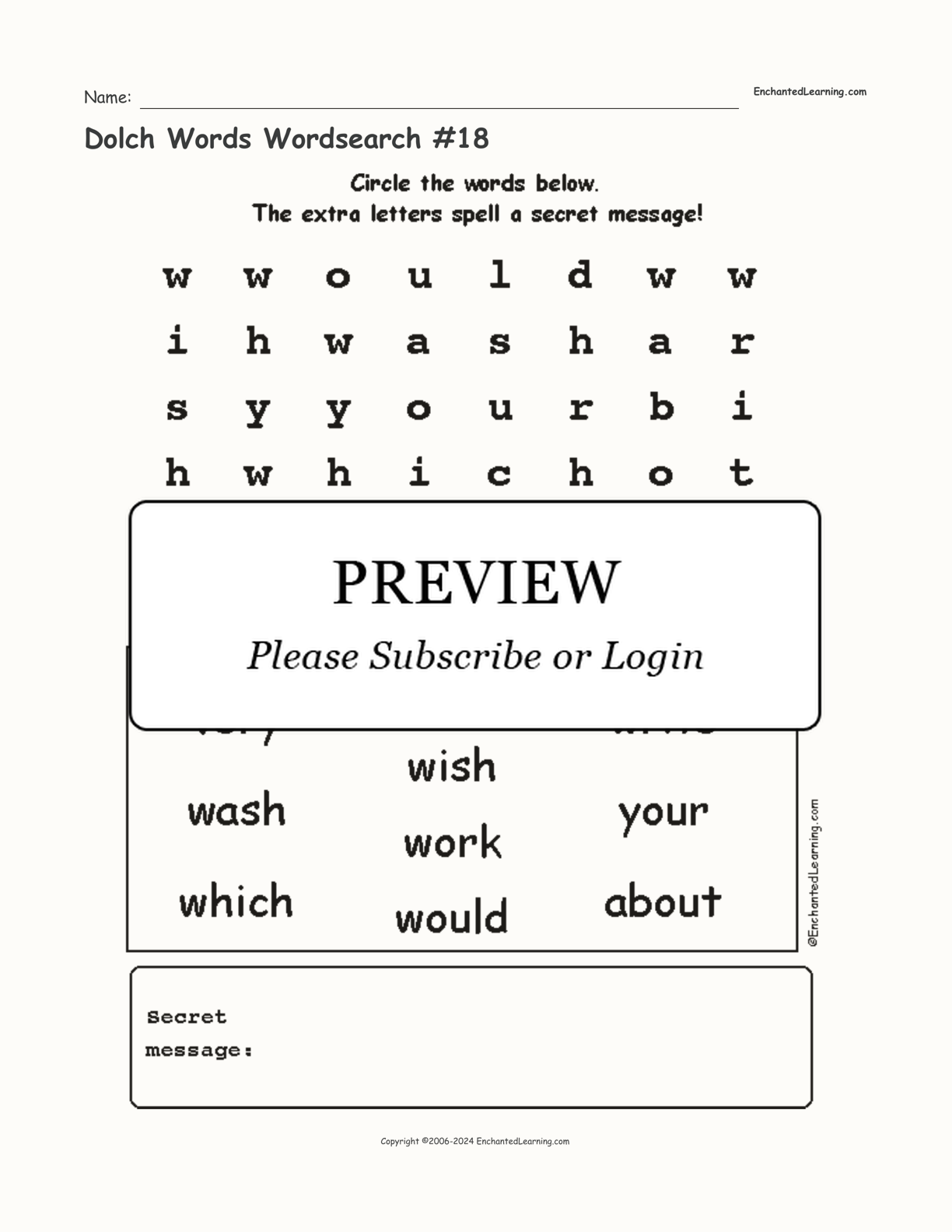 Dolch Words Wordsearch #18 interactive worksheet page 1