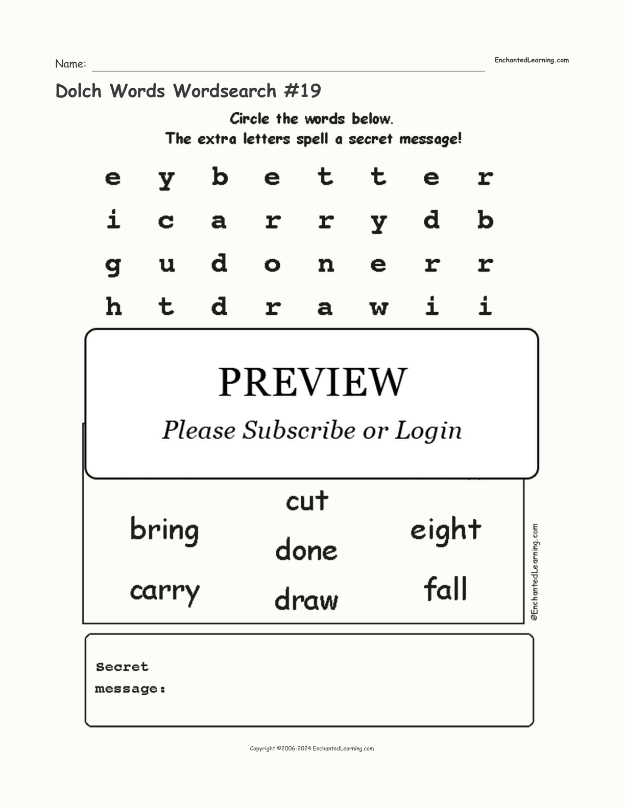 Dolch Words Wordsearch #19 interactive worksheet page 1