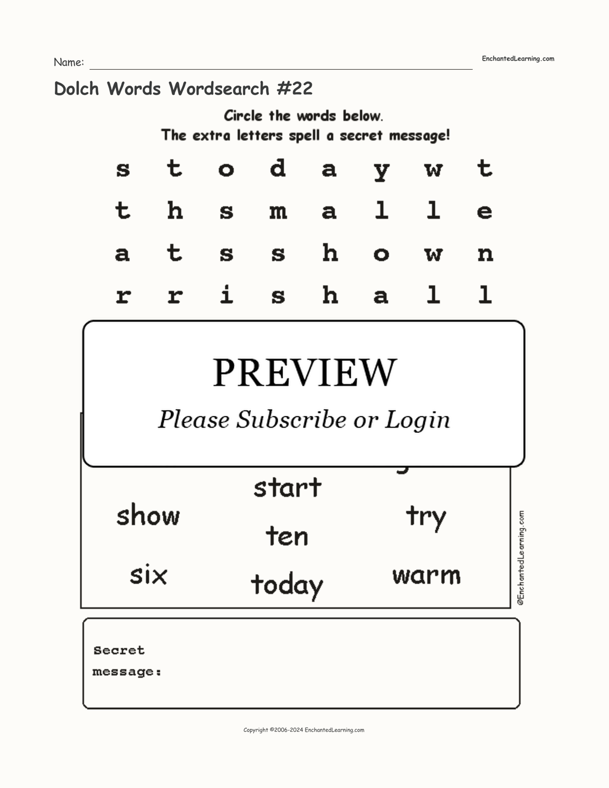Dolch Words Wordsearch #22 interactive worksheet page 1