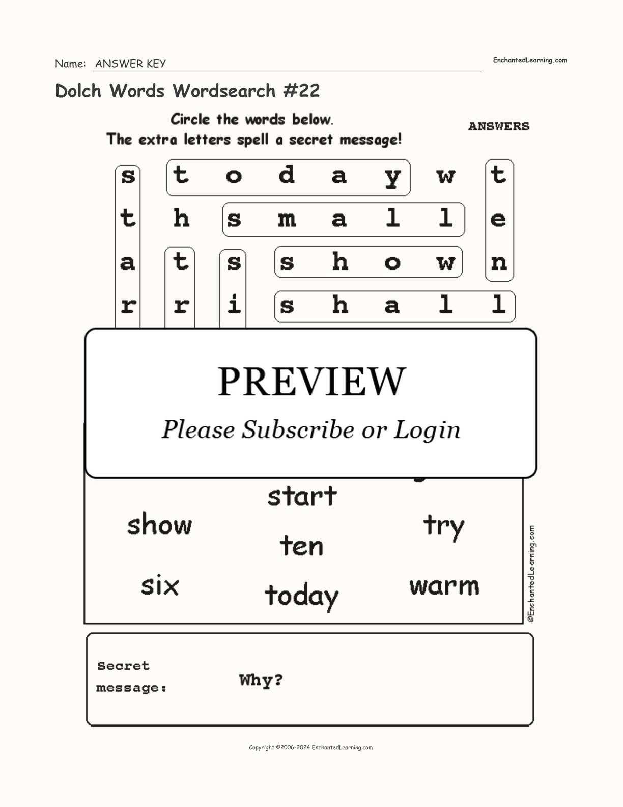 Dolch Words Wordsearch #22 interactive worksheet page 2