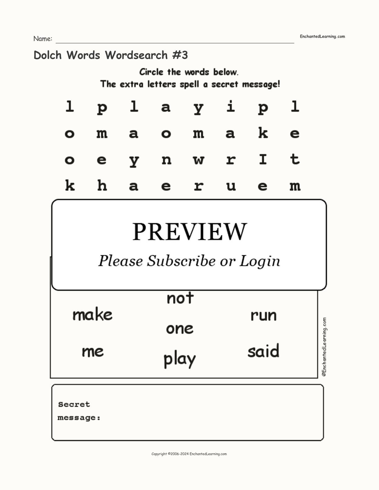 Dolch Words Wordsearch #3 interactive worksheet page 1