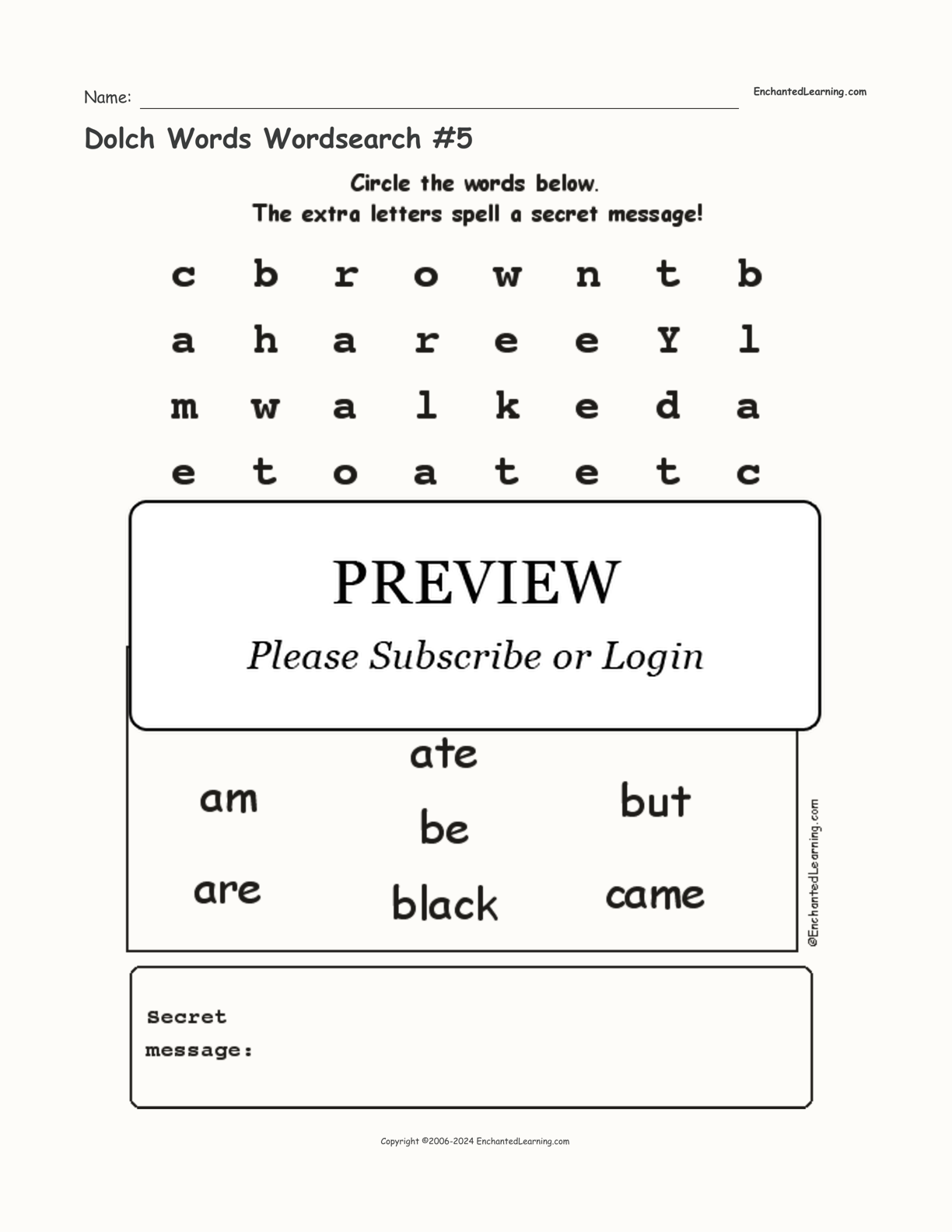 Dolch Words Wordsearch #5 interactive worksheet page 1