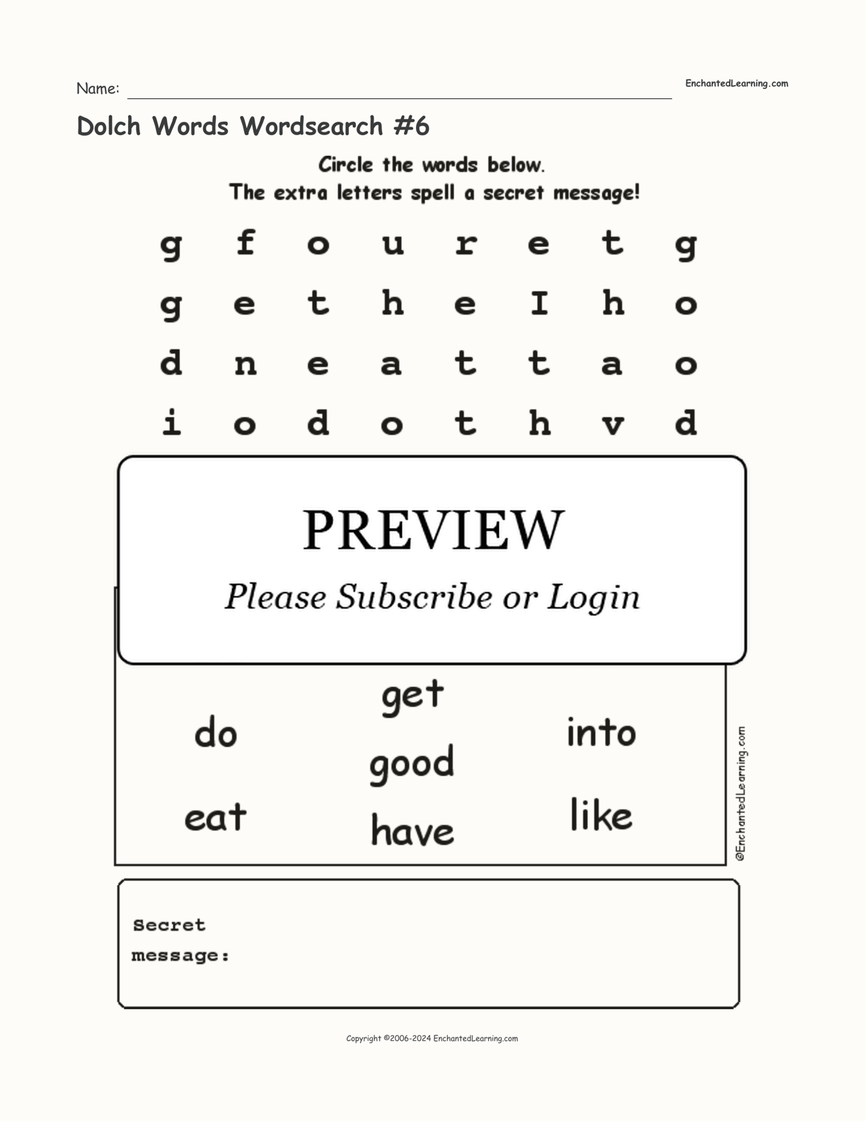 Dolch Words Wordsearch #6 interactive worksheet page 1