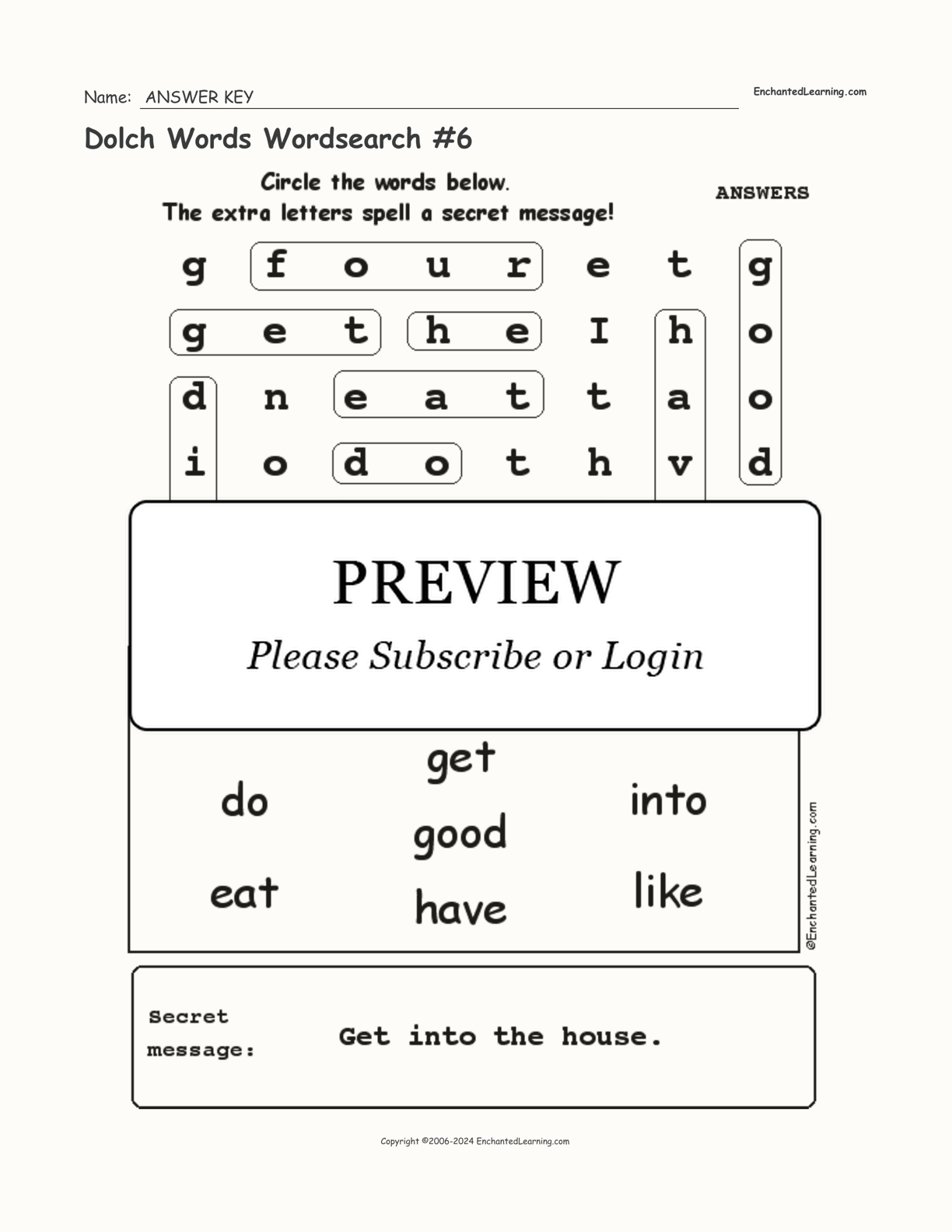 Dolch Words Wordsearch #6 interactive worksheet page 2