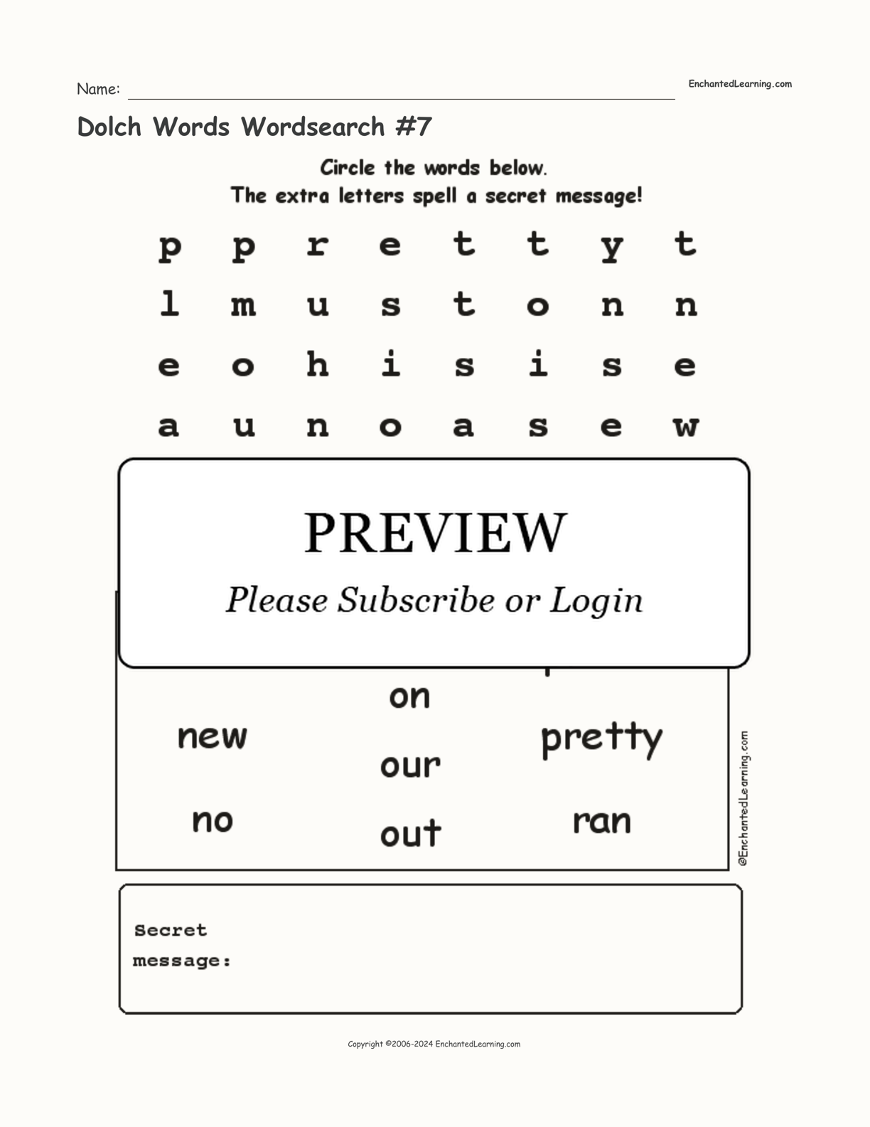 Dolch Words Wordsearch #7 interactive worksheet page 1