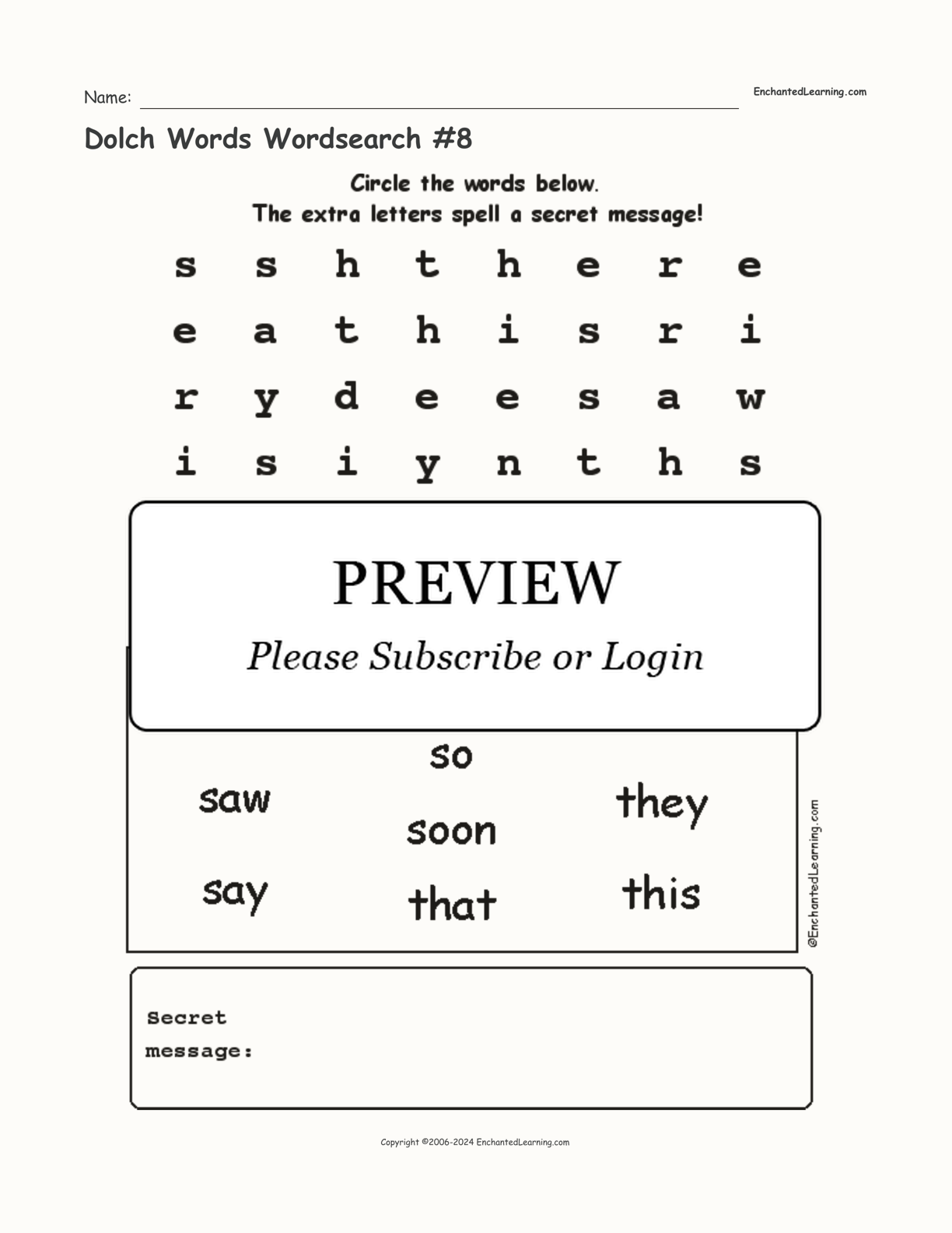 Dolch Words Wordsearch #8 interactive worksheet page 1