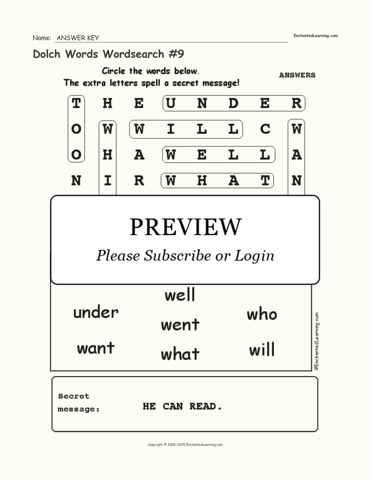 Dolch Words Wordsearch #9 interactive worksheet page 2