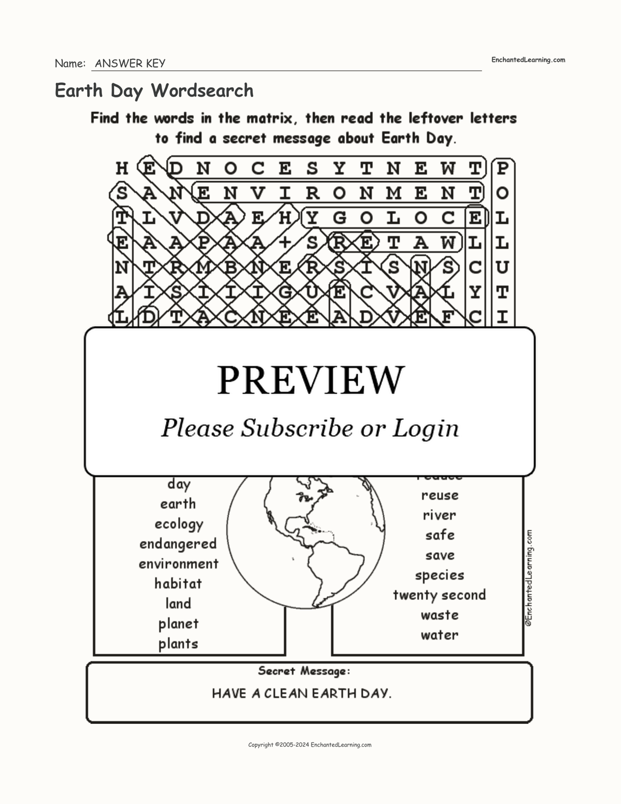 Earth Day Wordsearch interactive worksheet page 2