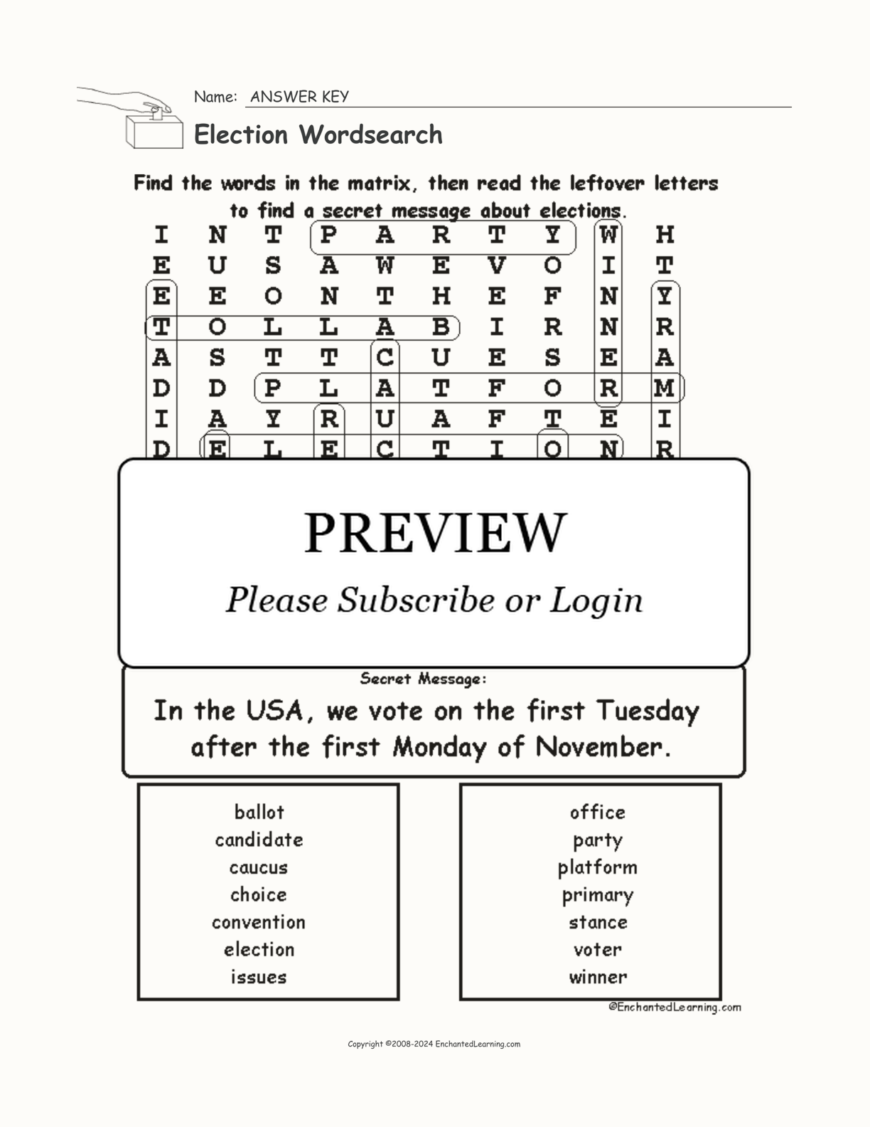 Election Wordsearch interactive worksheet page 2