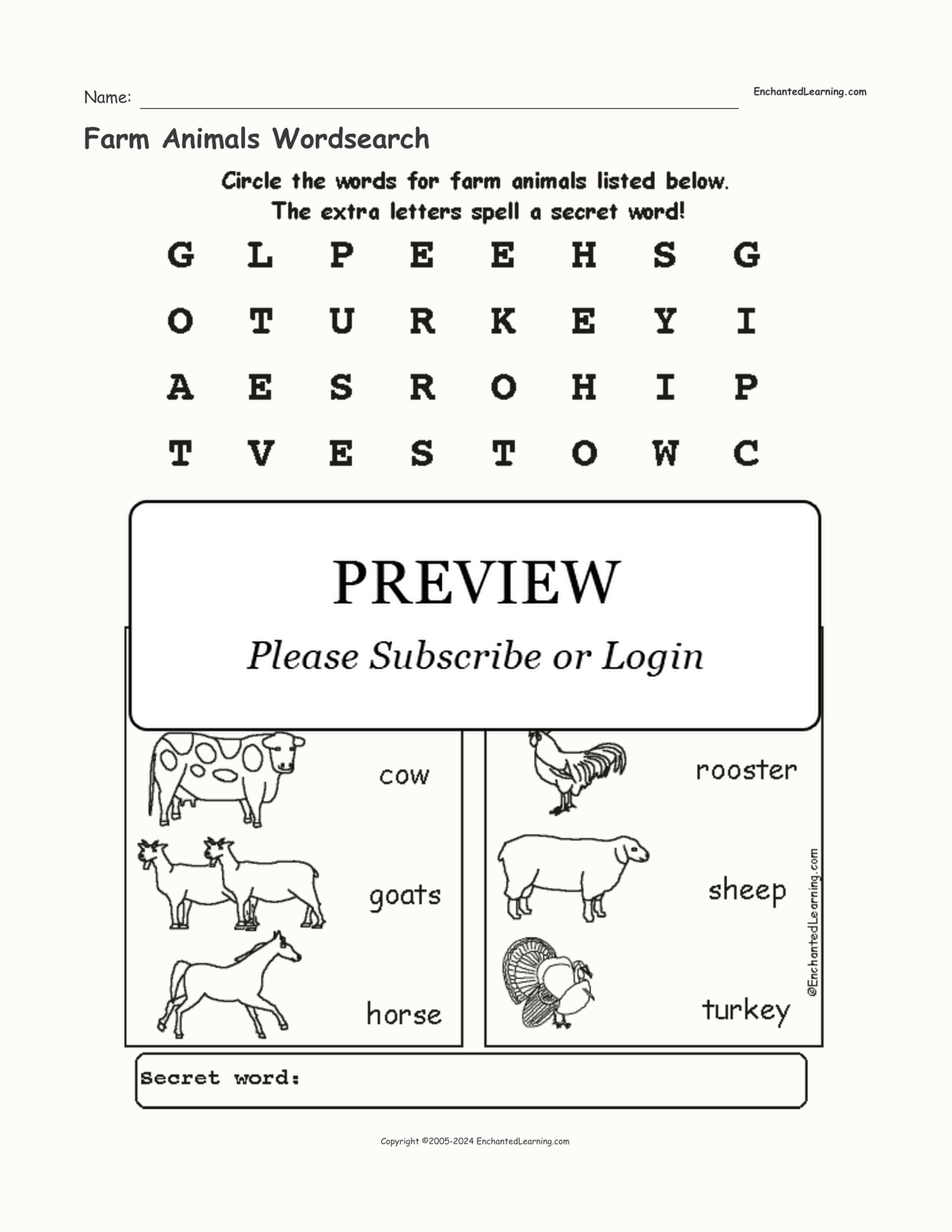 Farm Animals Wordsearch interactive worksheet page 1