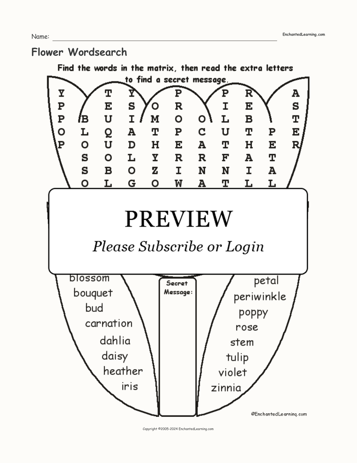 Flower Wordsearch interactive worksheet page 1