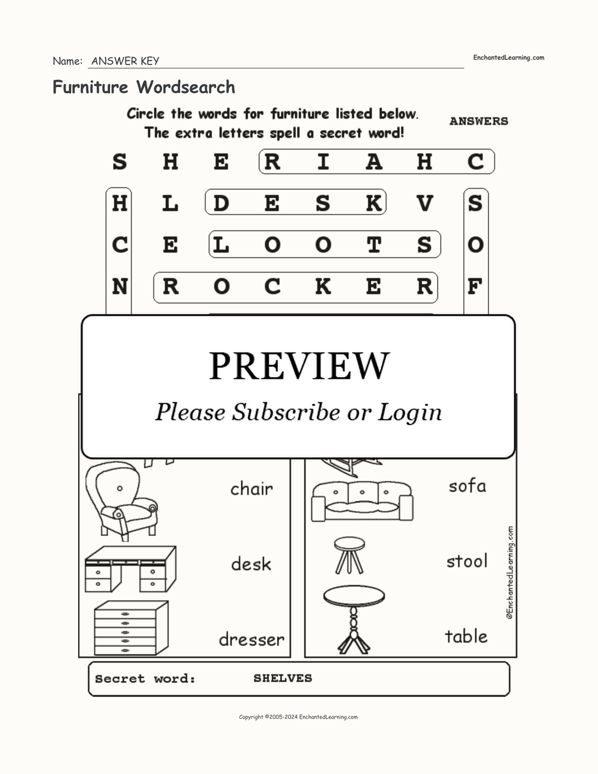 Furniture Wordsearch interactive worksheet page 2