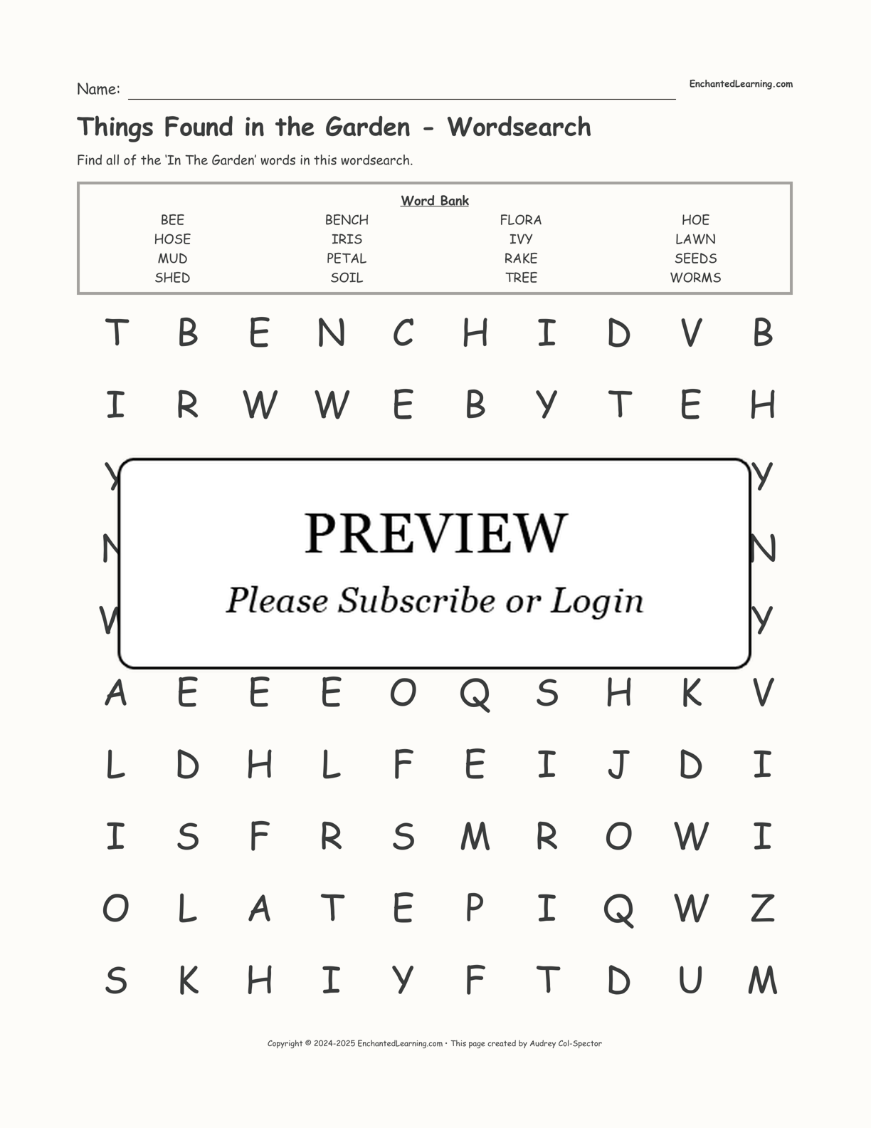 Things Found in the Garden - Wordsearch interactive worksheet page 1