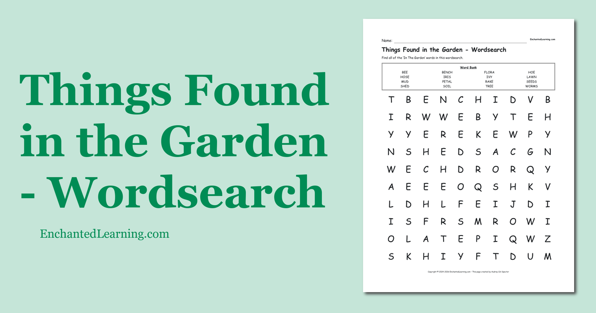 Things Found in the Garden - Wordsearch - Enchanted Learning