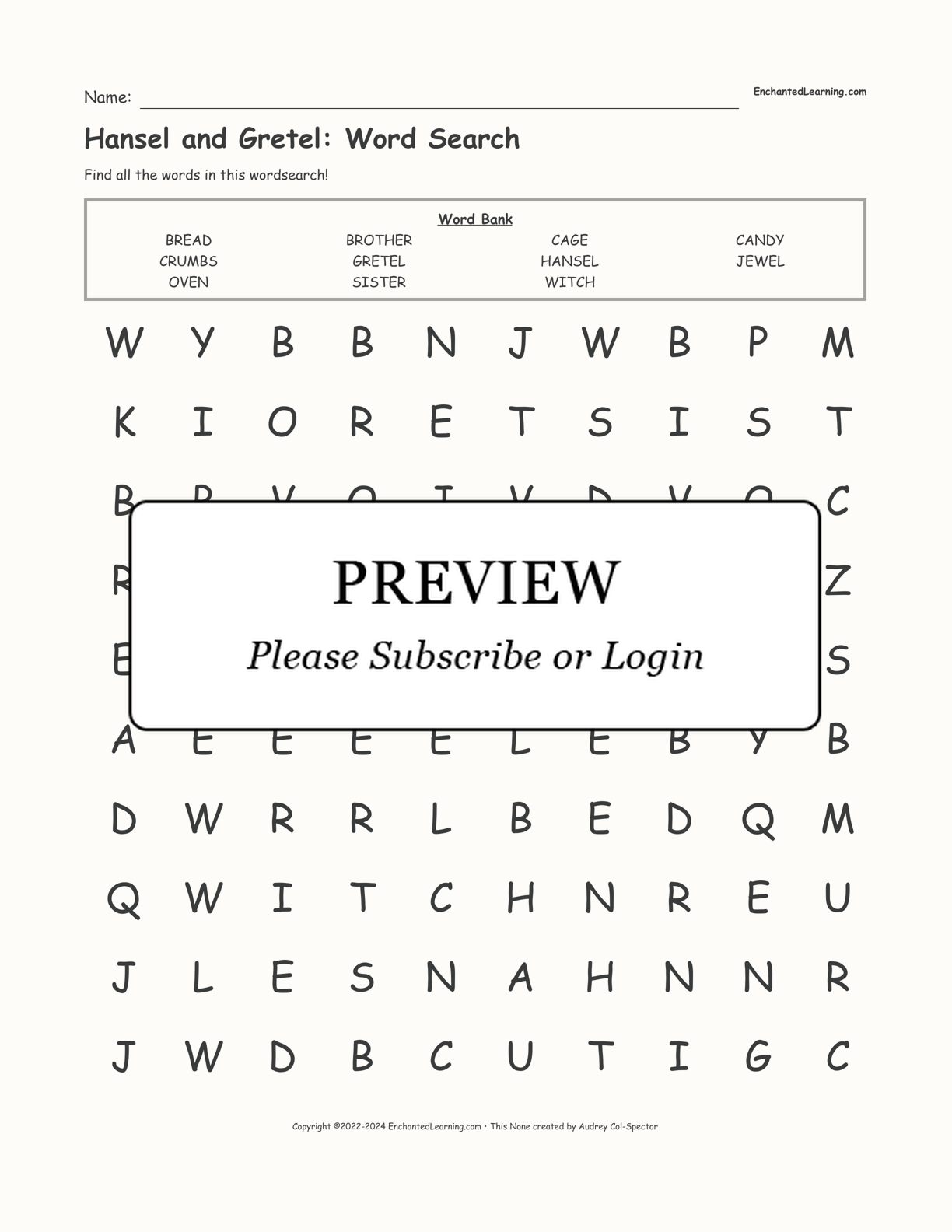 Hansel and Gretel: Word Search interactive worksheet page 1