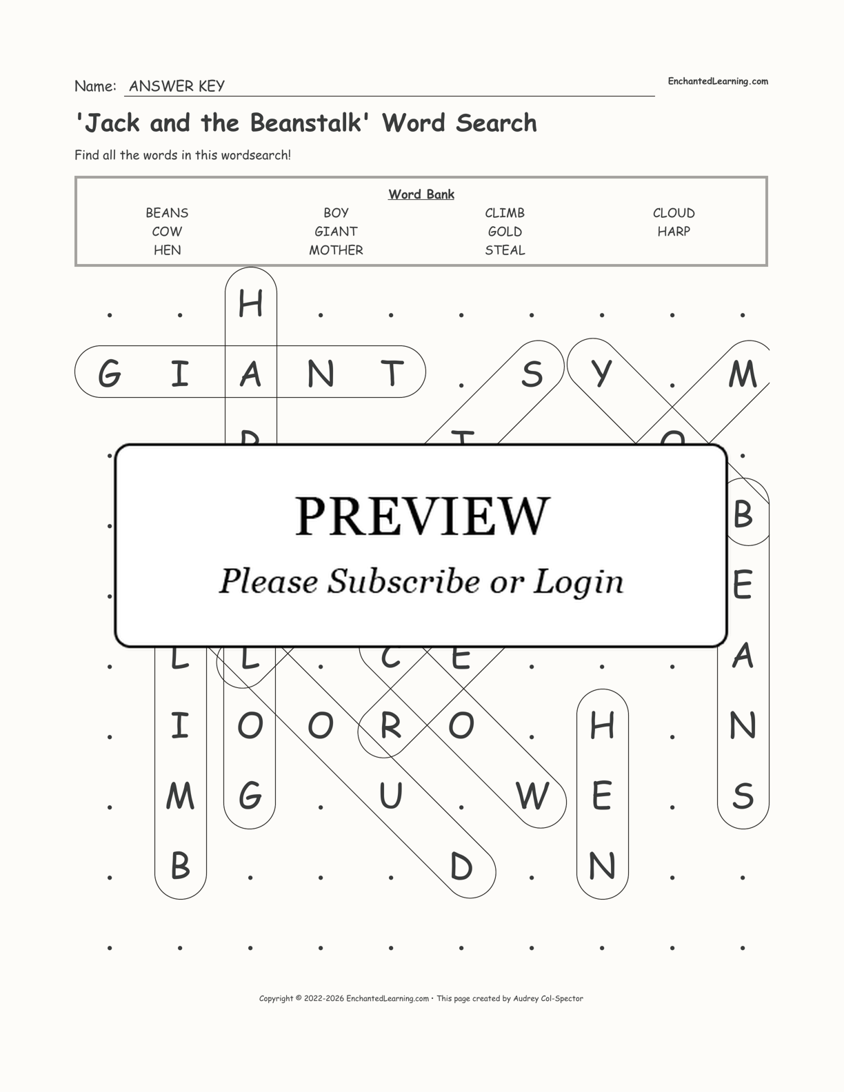 'Jack and the Beanstalk' Word Search interactive worksheet page 2