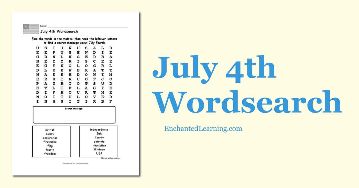July 4th Wordsearch - Enchanted Learning