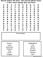 July 4th Wordsearch Activity
