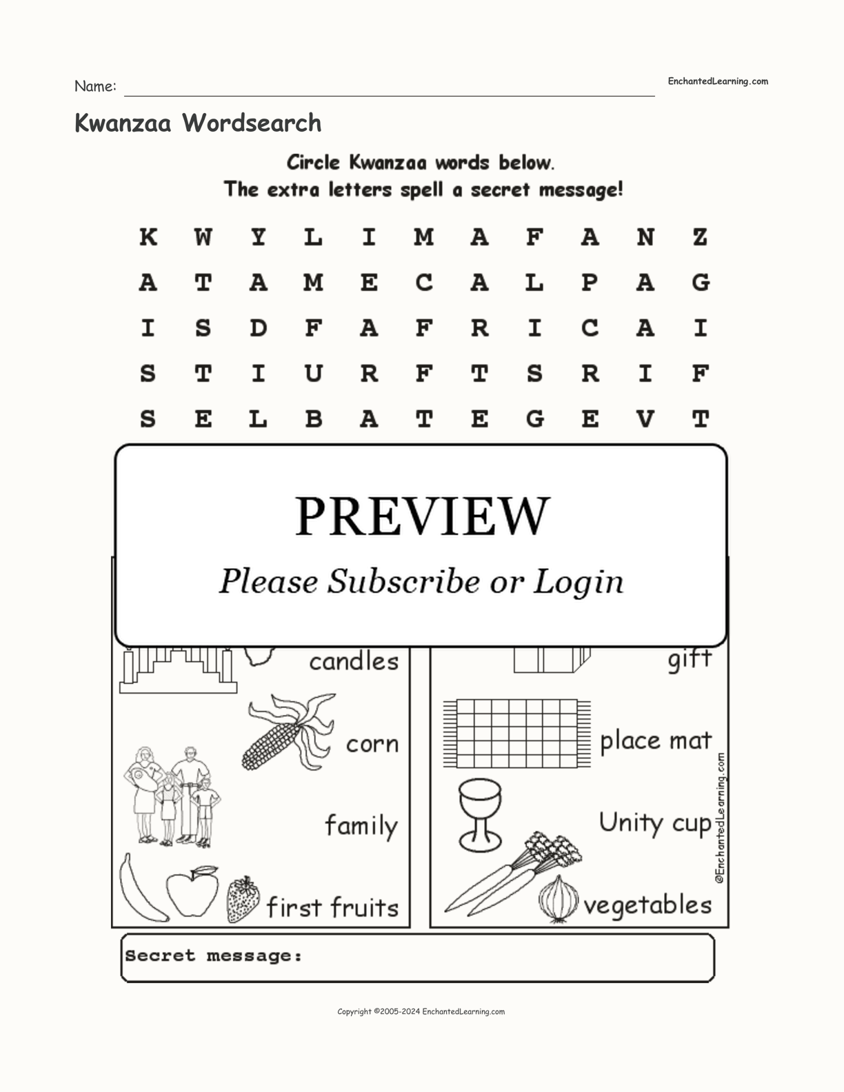 Kwanzaa Wordsearch interactive worksheet page 1
