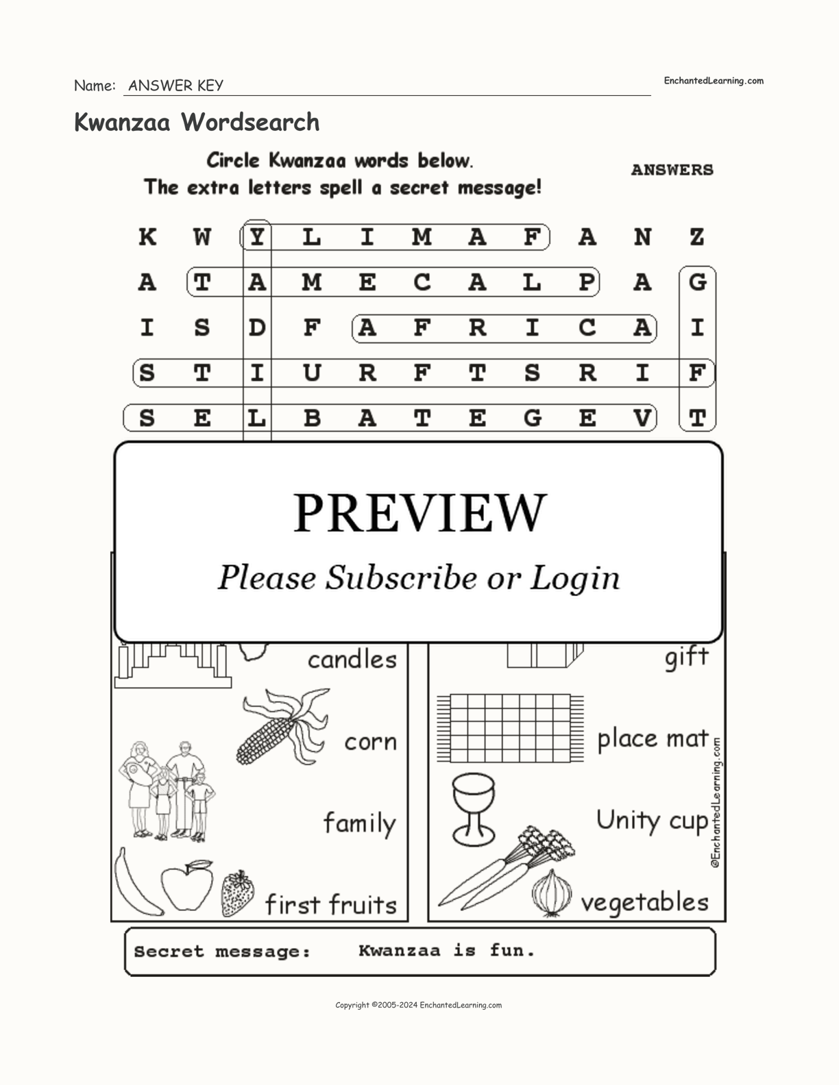Kwanzaa Wordsearch interactive worksheet page 2