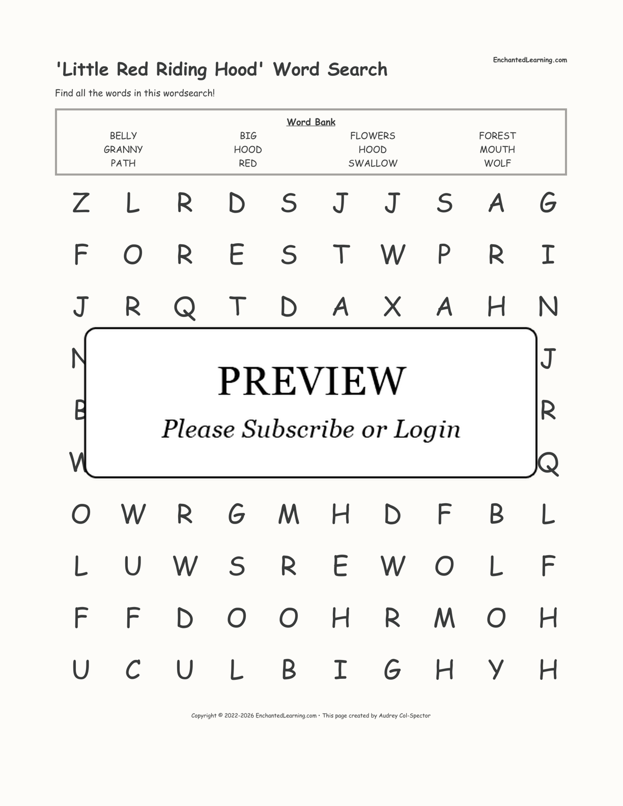 'Little Red Riding Hood' Word Search interactive worksheet page 1
