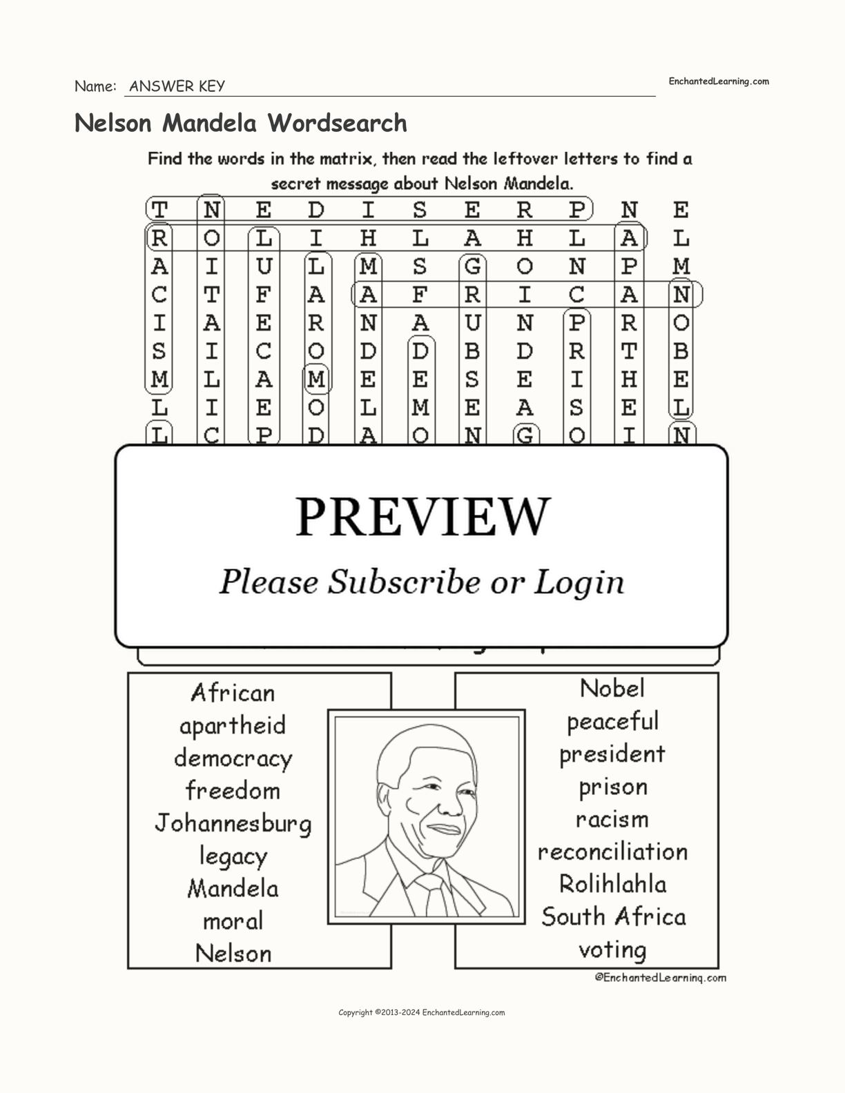Nelson Mandela Wordsearch interactive worksheet page 2