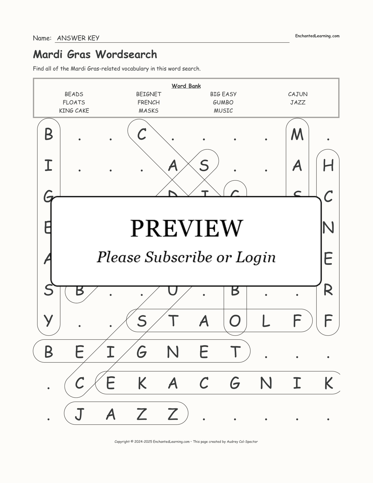 Mardi Gras Wordsearch interactive worksheet page 2