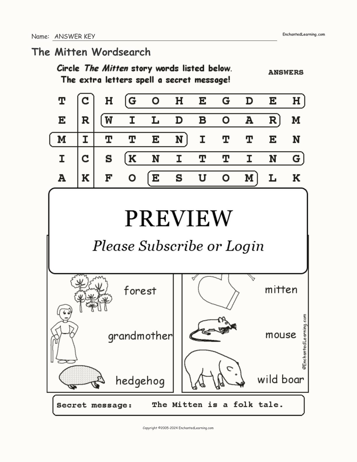 The Mitten Wordsearch interactive worksheet page 2