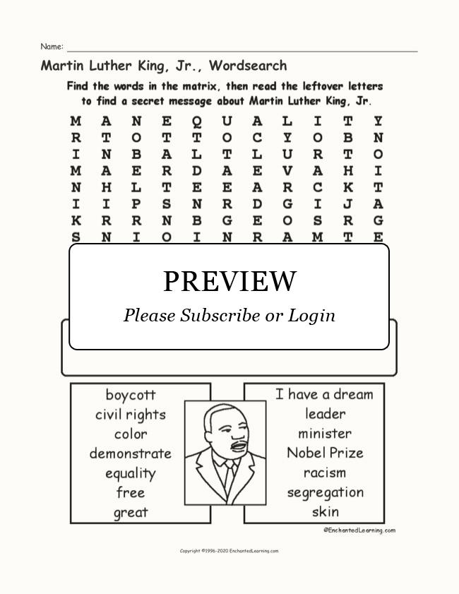 Martin Luther King, Jr., Wordsearch - Enchanted Understanding graphic regarding Martin Luther King Word Search Printable named Martin Luther King, Jr., Wordsearch - Enchanted Studying